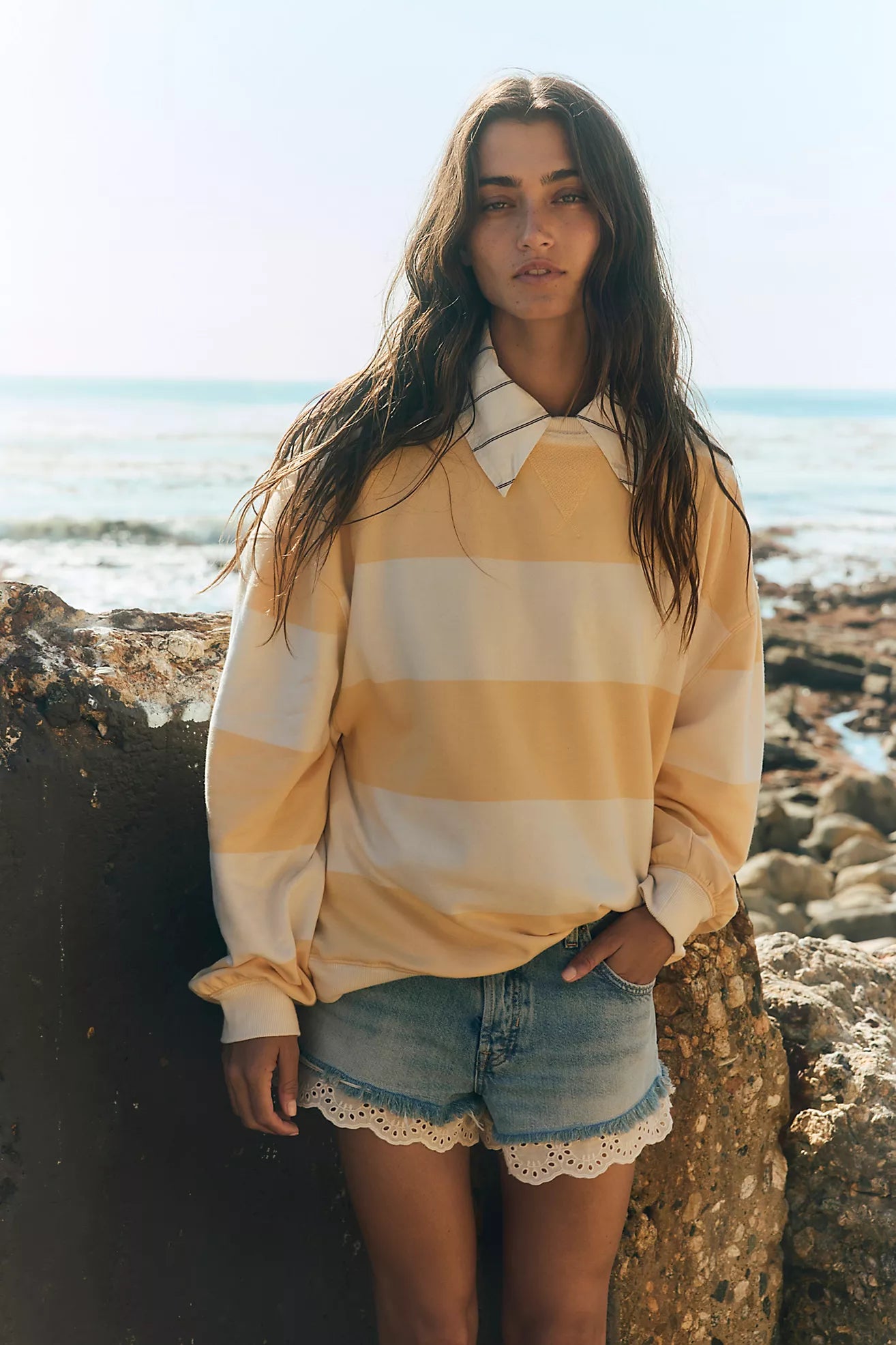 Free People Classic Striped Oversized Crewneck