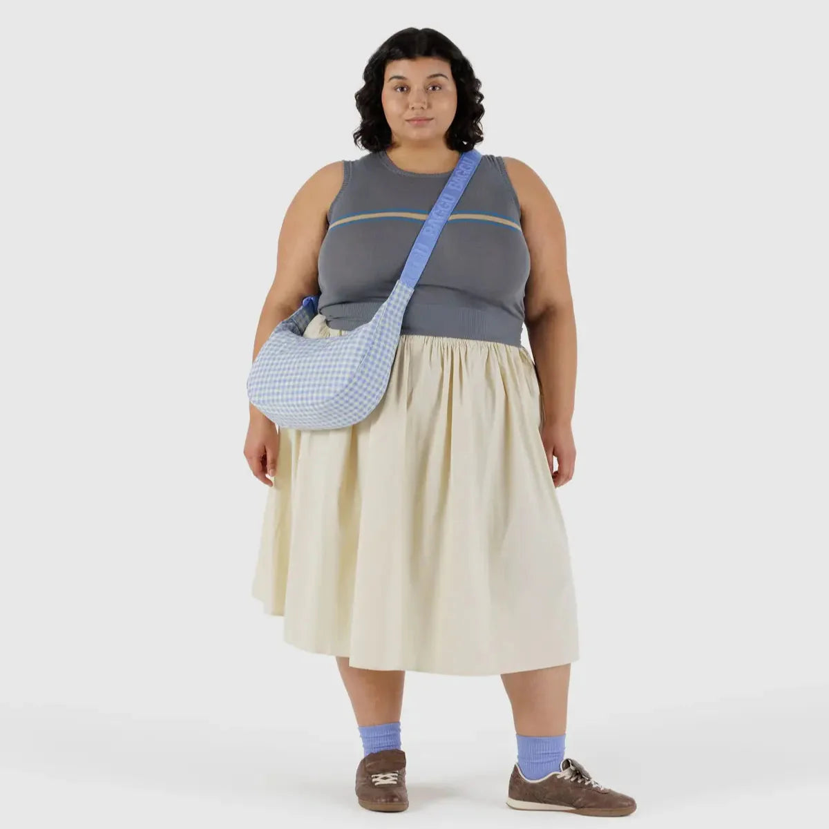 Crescent Bag - Medium  - Light Blue Gingham