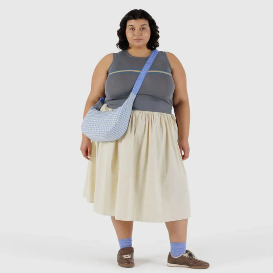 Crescent Bag - Medium  - Light Blue Gingham