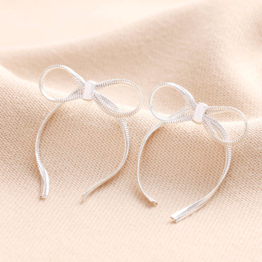 Earrings - Bow Snake Chain - Silver