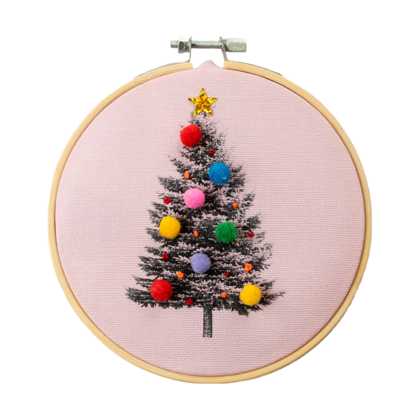 Embroidery Hoop Kit - Christmas Tree - Pink