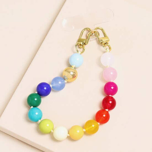 Rainbow Beaded Phone Charm Wrist Strap Chain