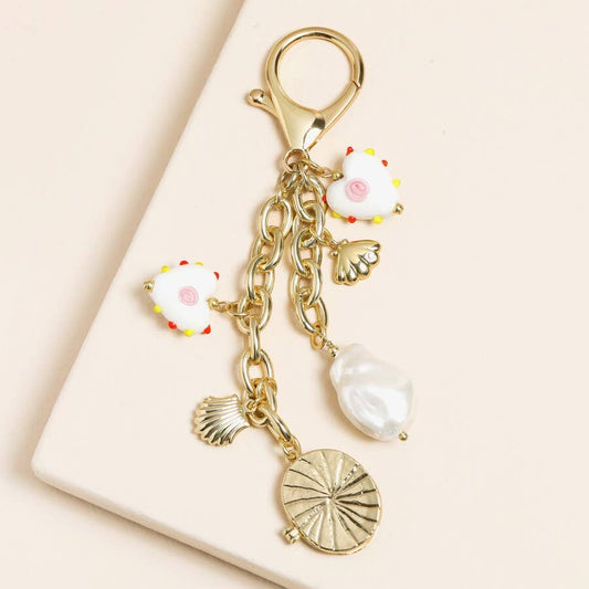 Chunky Heart and Pearl Keyring and Bag Charm