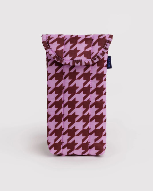 Puffy Glasses Case - Pink Houndstooth