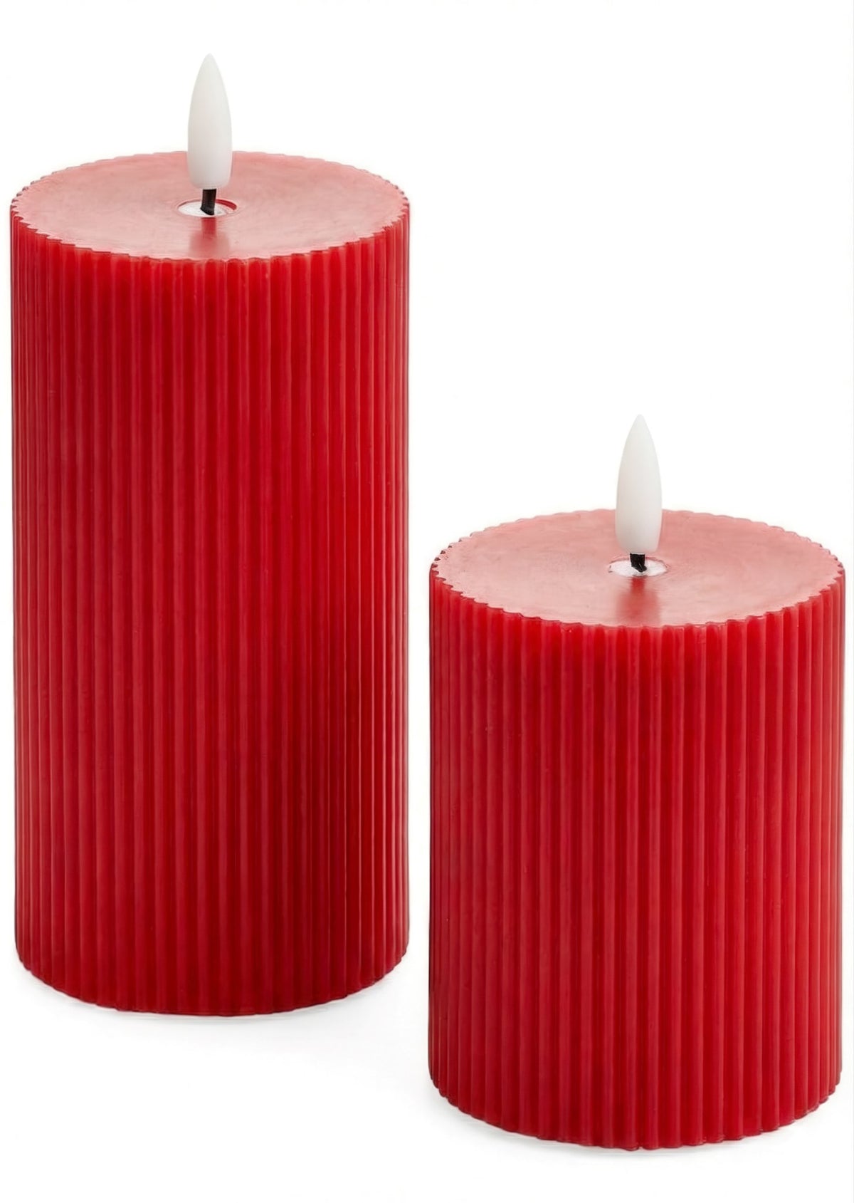 LED Piller Candles -RIbbed - RED