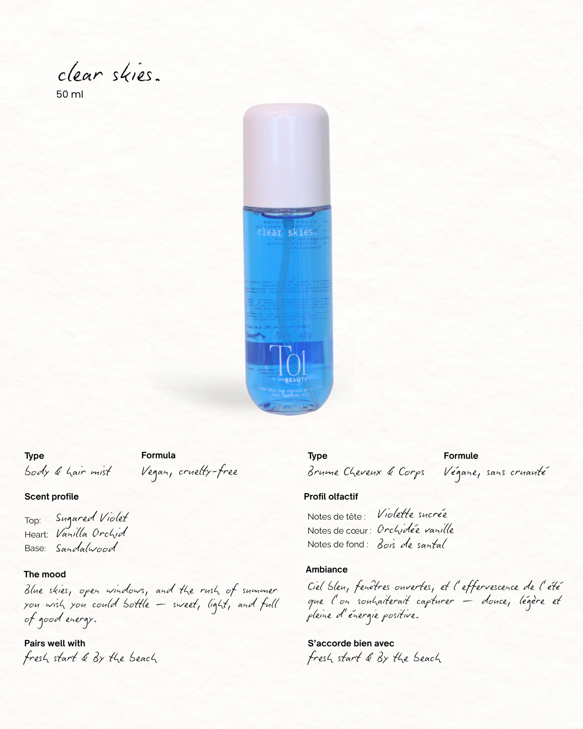 Hair and Body Spray Mist: Clear Skies / 50ml