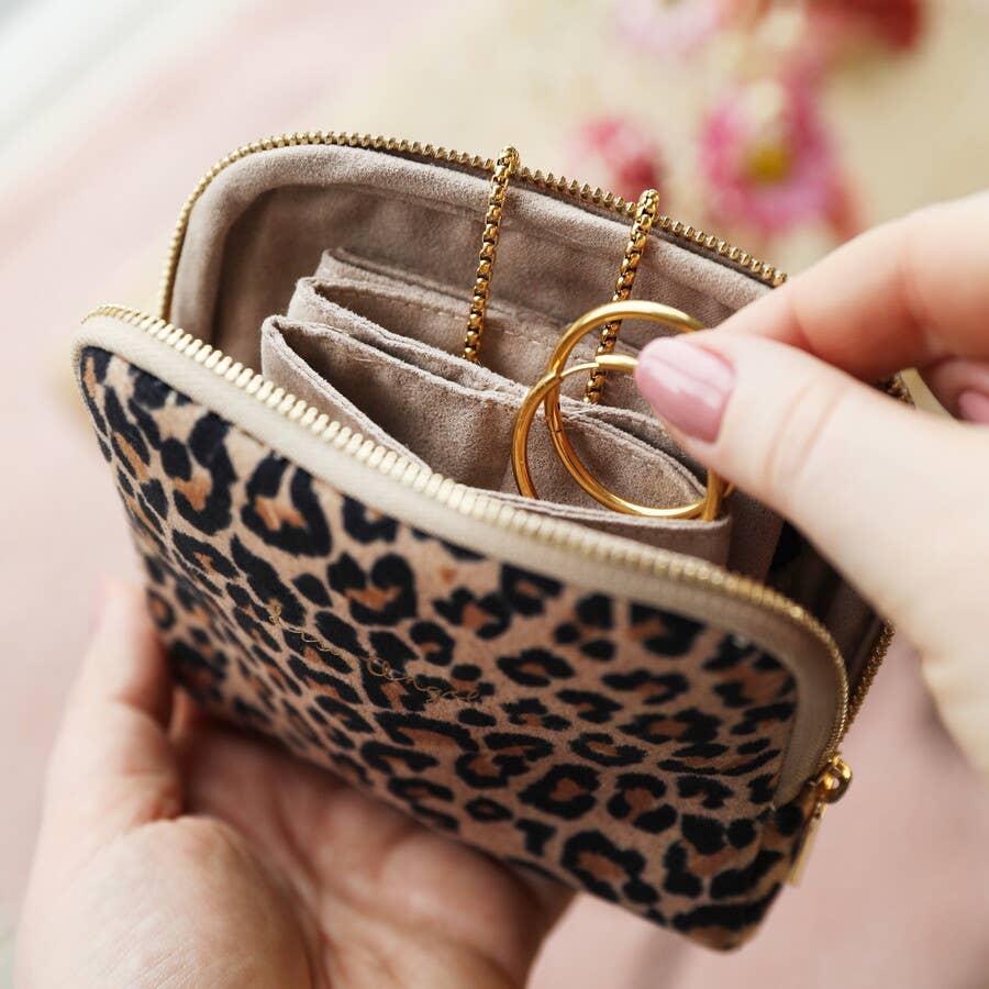 Jewelery Case - Leopard Print Velvet Pouch