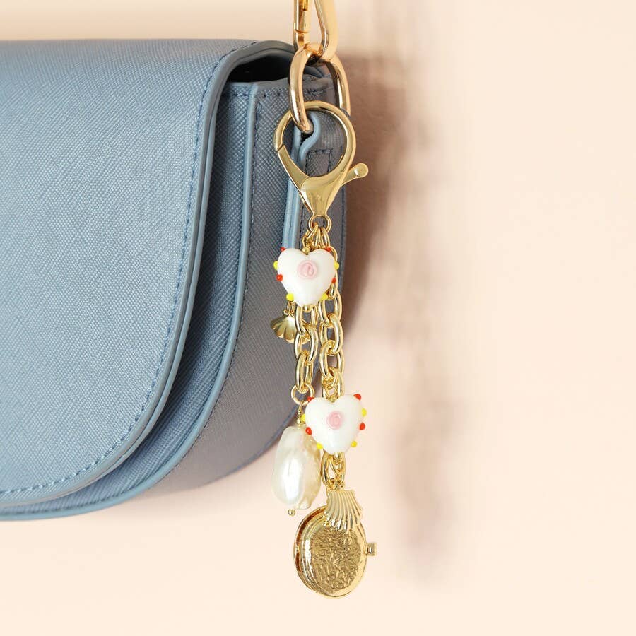 Chunky Heart and Pearl Keyring and Bag Charm