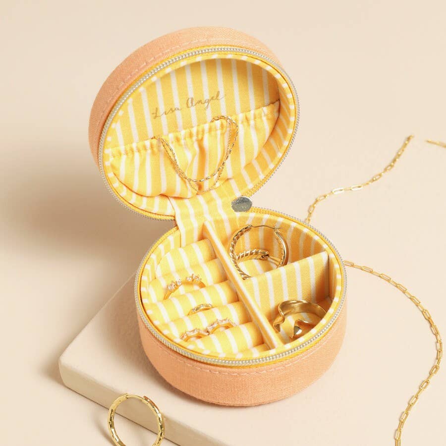 Jewelry Case - Round Linen  Tangerine