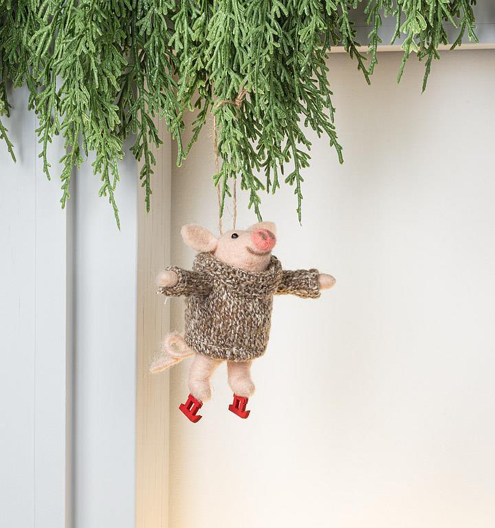 Ornament - Skating Pig