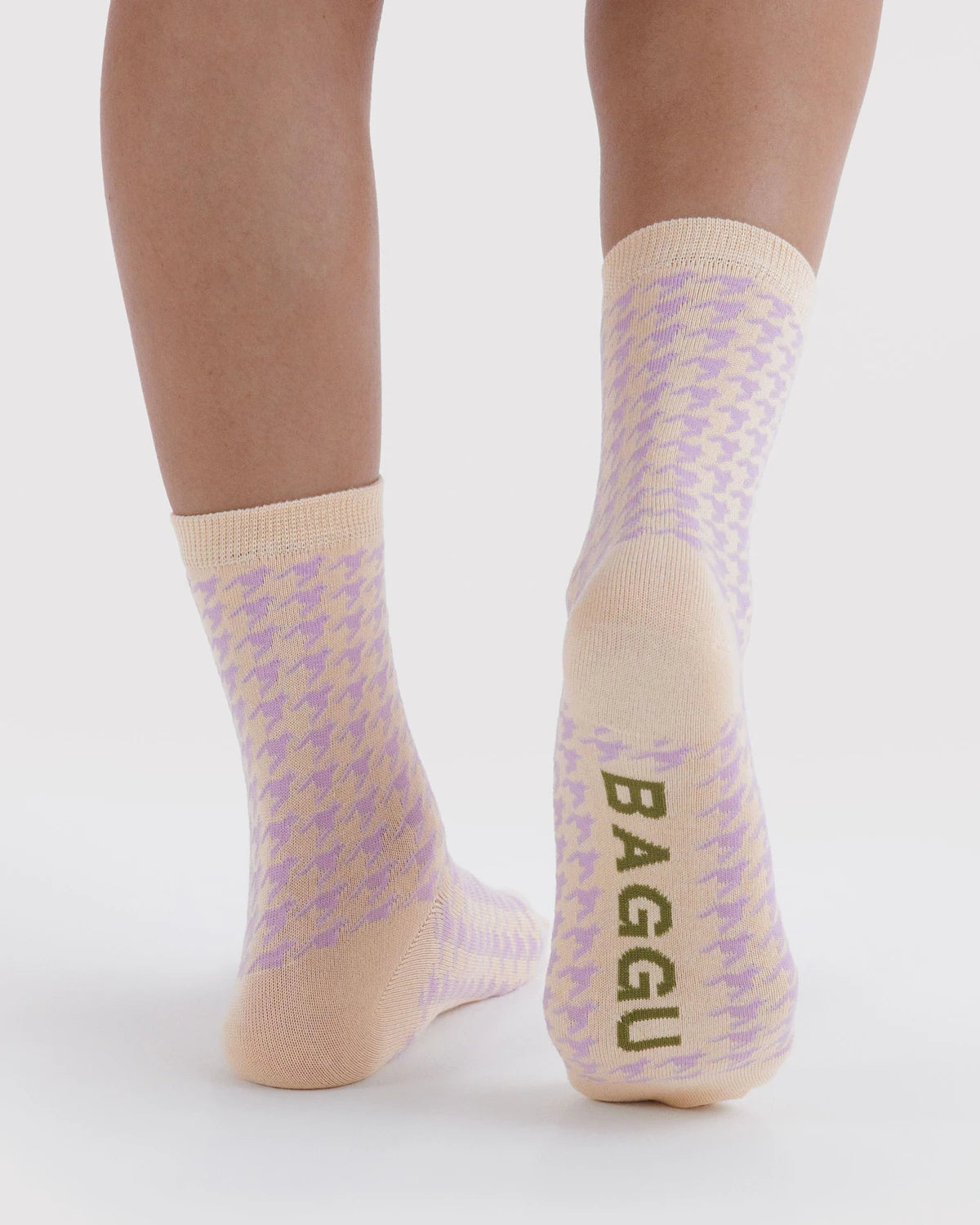 Baggu Crew Socks - Pink Houndstooth