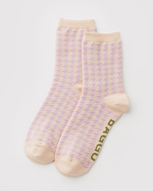 Baggu Crew Socks - Pink Houndstooth