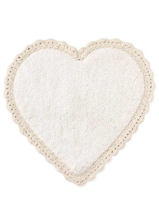 Bathmat - Heart Shaped with Lace - White/Natual