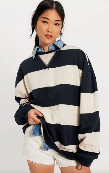 Free People Classic Striped Oversized Crewneck