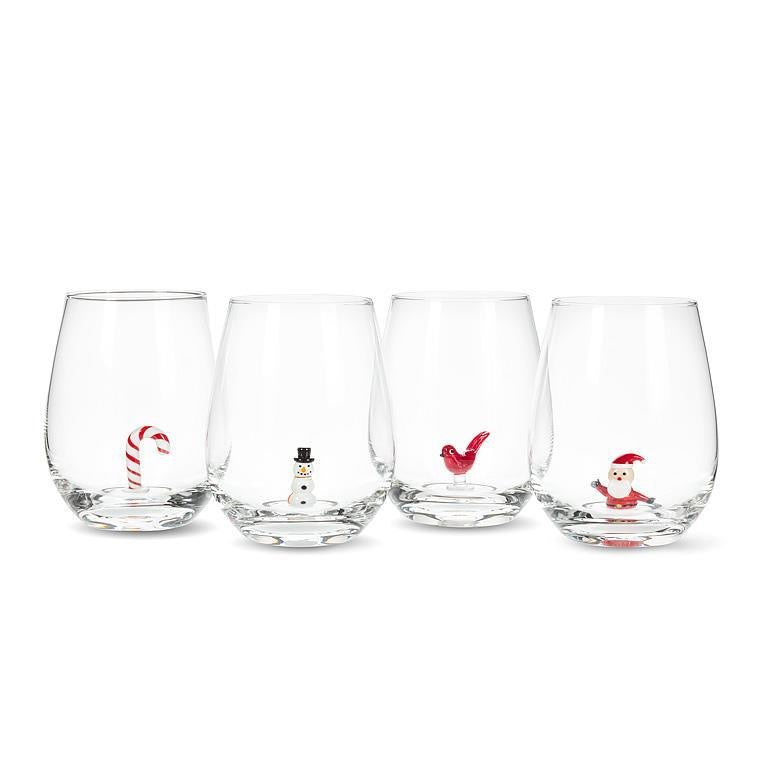 Stemless Wine Glass -Candy Cane