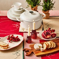Red Ticking Ruffle Tablecloth - 110"L
