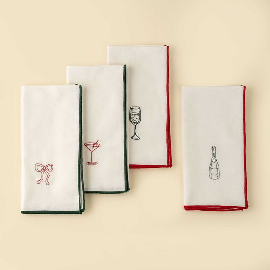 Holiday Toast Embroidered Napkins S/4
