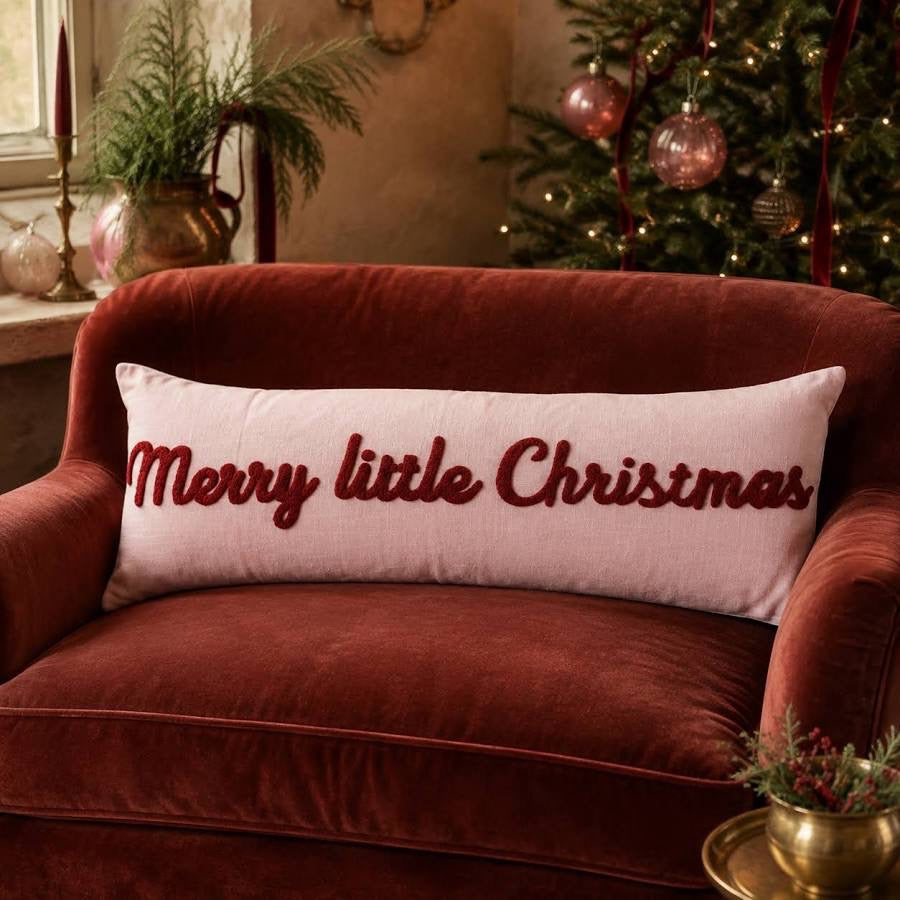 Merry Little Christmas  - Embroidary Cotton Slub Lumbar Pillow