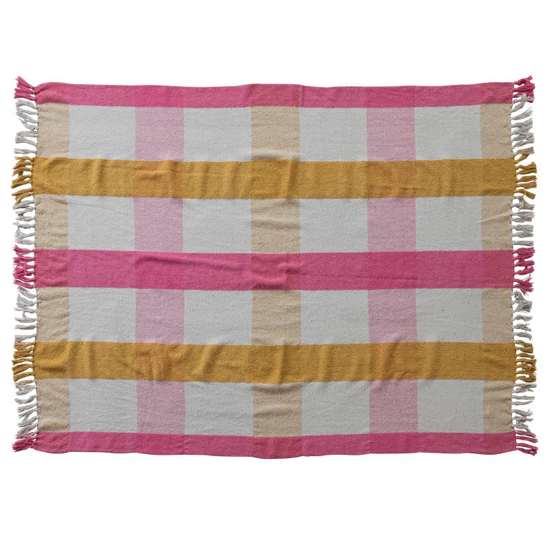 Throw- Woven Recycled Cotton Jacquard Throw w/ Plaid Patt