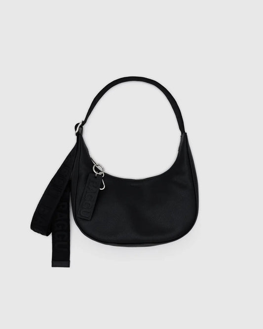 Leather Small Crescent Bag - Black