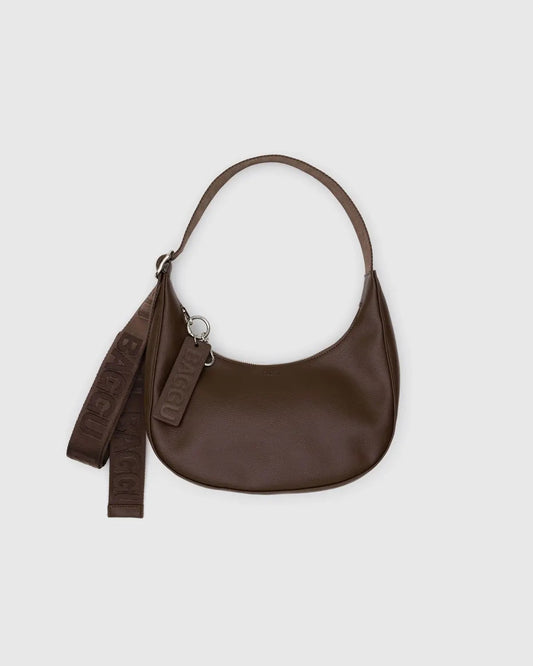 Leather Small Crescent Bag - Brown