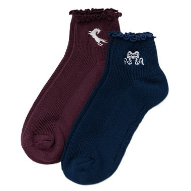 Lettuce Edge Sock Set of 2 - Mahogany & Navy Icons