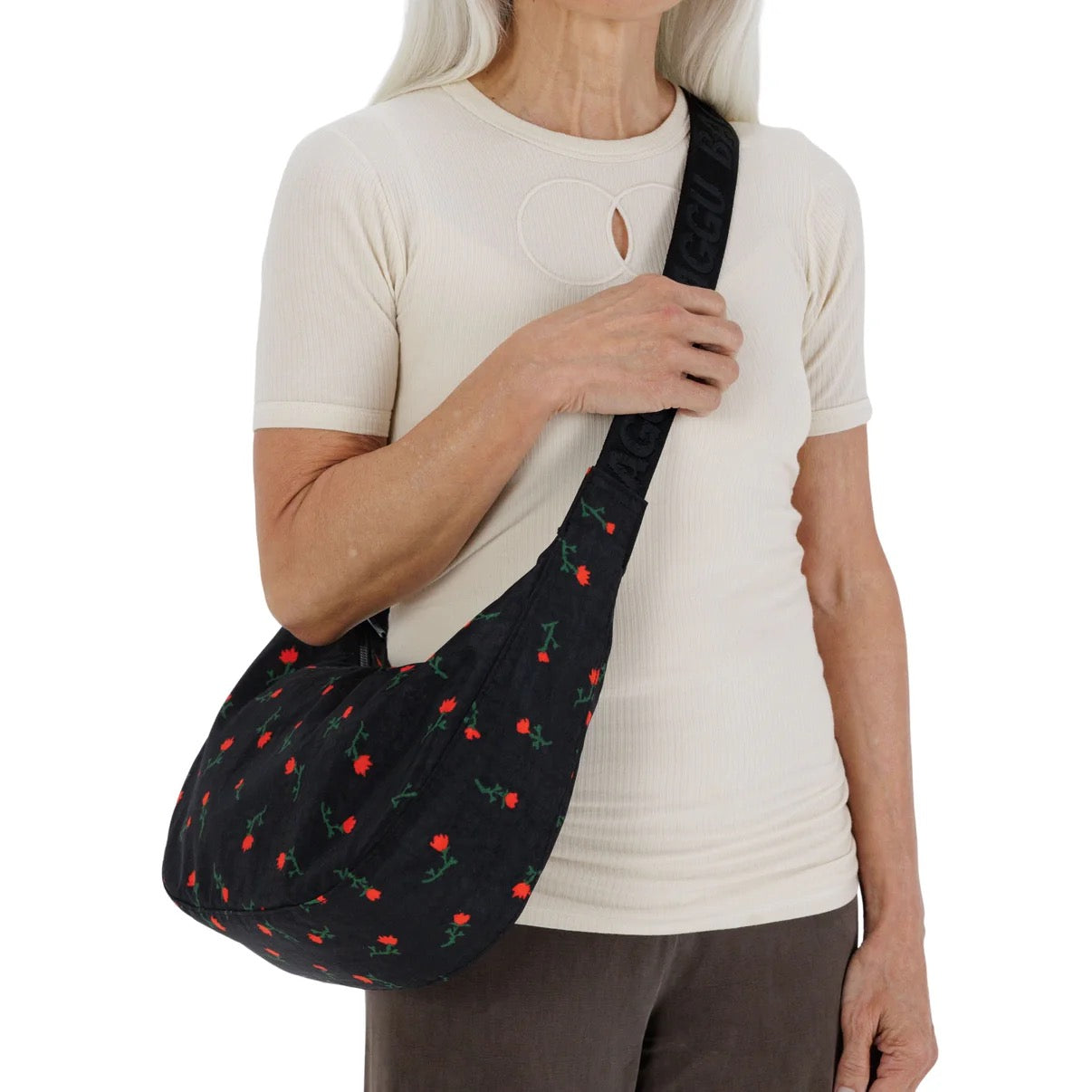 Medium Nylon Crescent Bag - Painted Wildflower