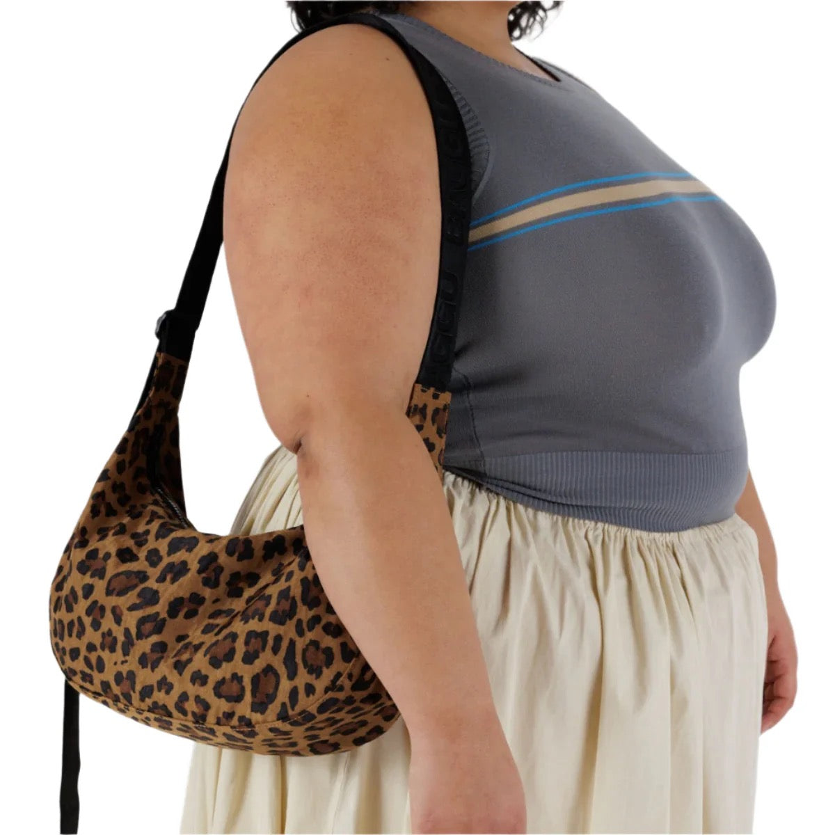 Medium Nylon Crescent Bag - Leopard