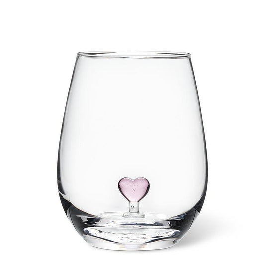 Heart Stemless WIne Glass - Pink