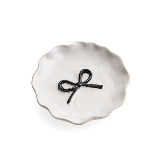 PLATE SMALL WITH BOW WHITE-BLACK