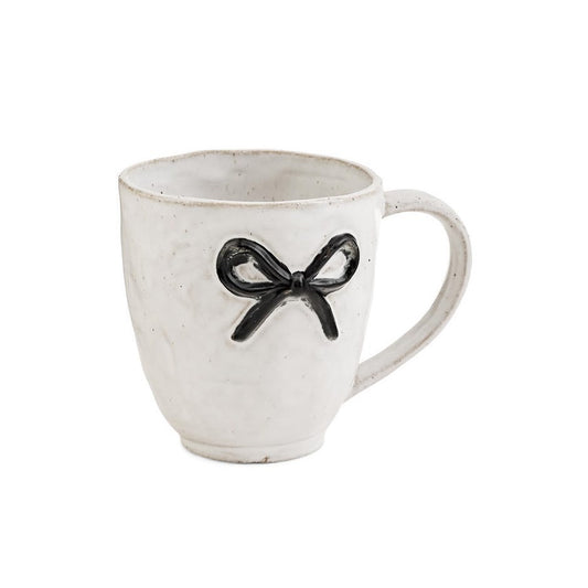 MUG WITH BOW STONEWARE WHITE-BLACK