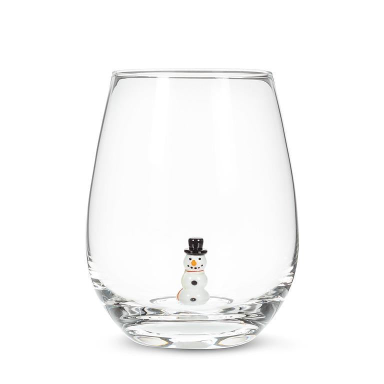 Stemless Wine Glass - Snowman
