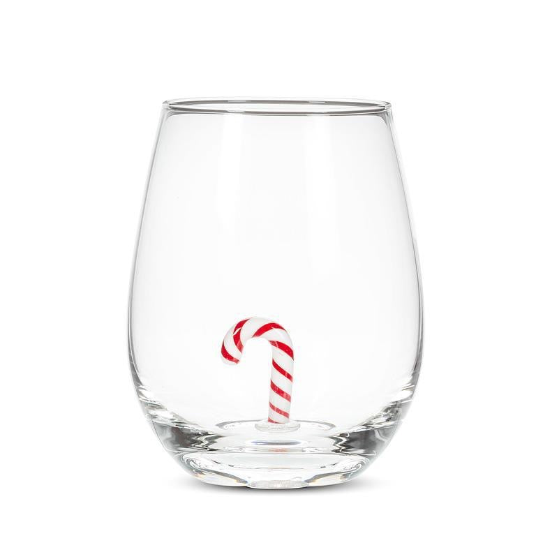 Stemless Wine Glass -Candy Cane