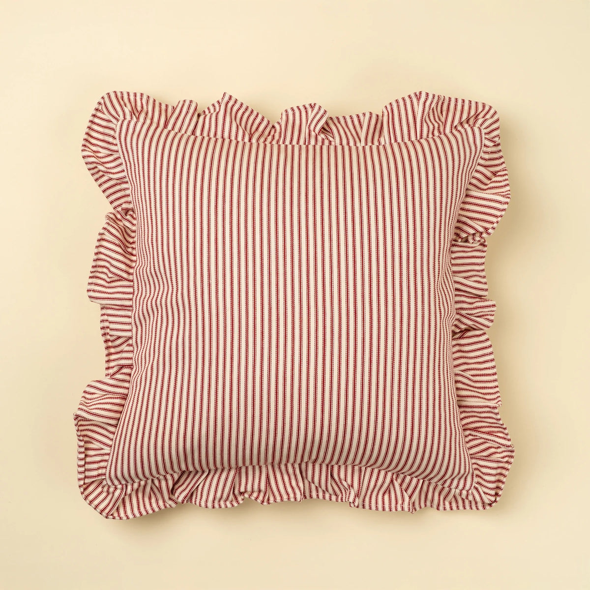 Red Ruffle Ticking 20"x20" Cushion