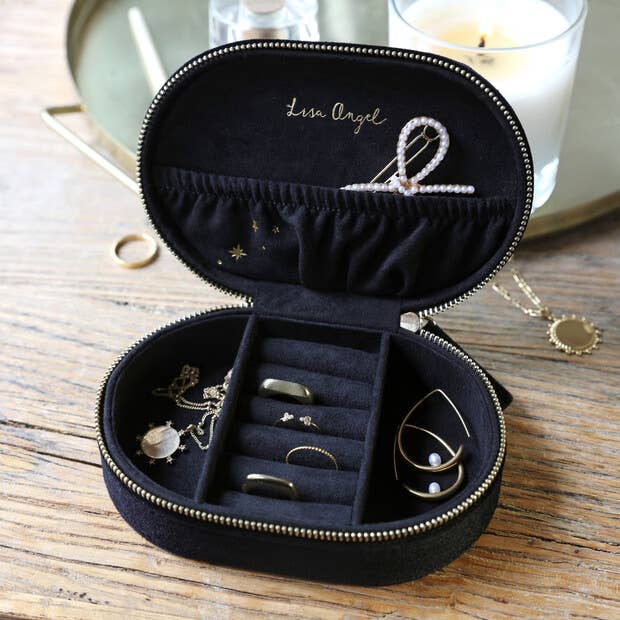 Jewellery Case - Starry Night Printed Velvet Oval in Black