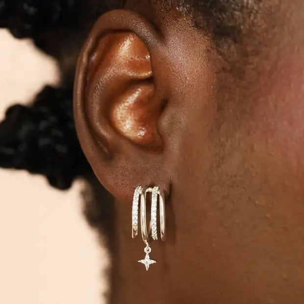 Earrings - Crystal Illusion Star Drop Hoop - Silver