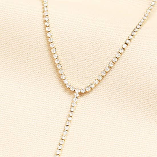 Crystal Lariat Necklace in Gold