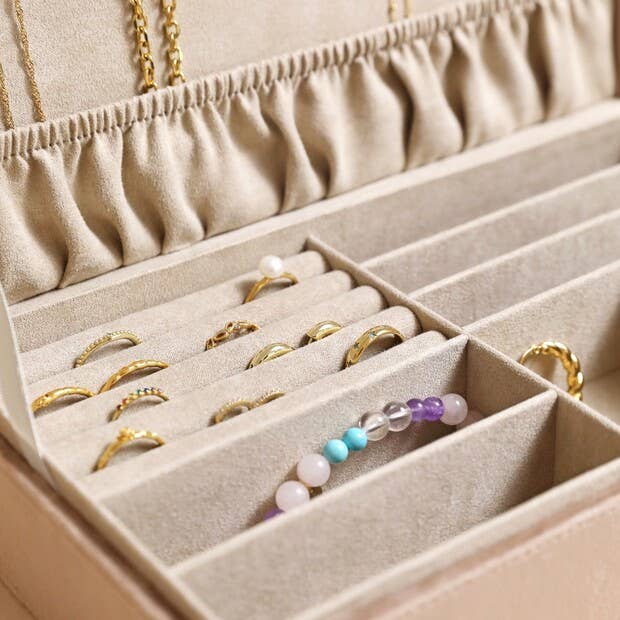 Jewelery Box - Taupe Quilted Velvet
