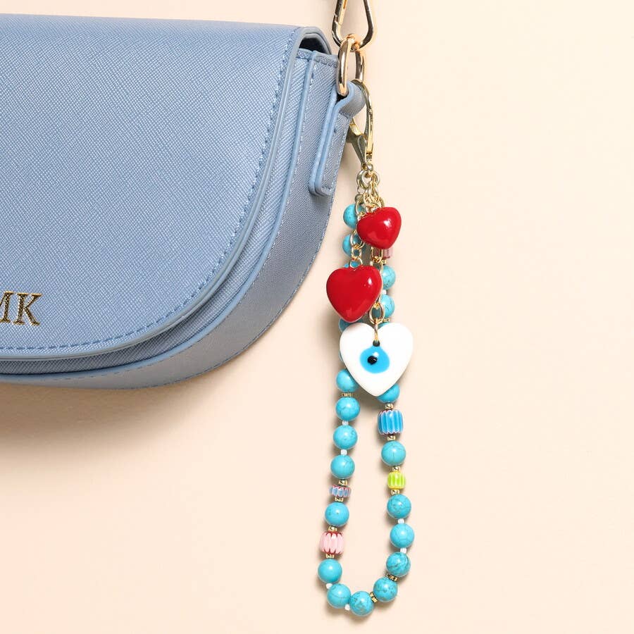 Beaded Turquoise Charm Keyring