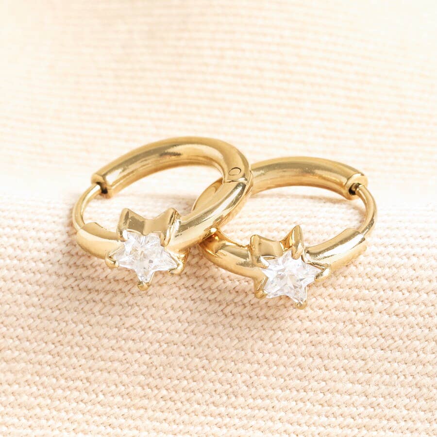 Earrings - Crystal Star Huggie Hoop