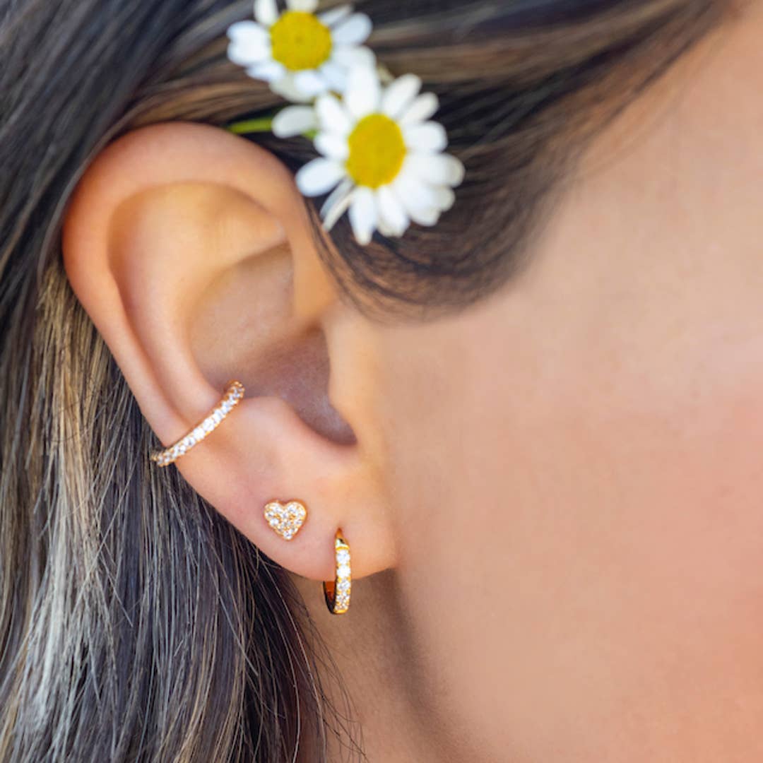 Earrings - Heart Crystal Stud Earrings 18K Gold Vermeil |