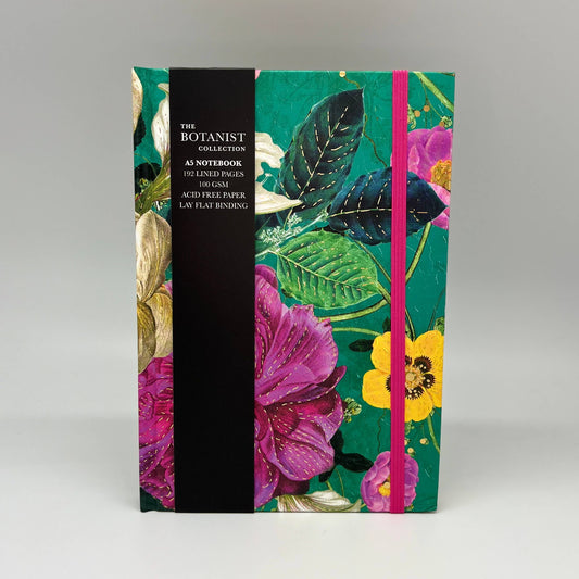 A5 Hardback Notebook Green Gift Stationery Flowers