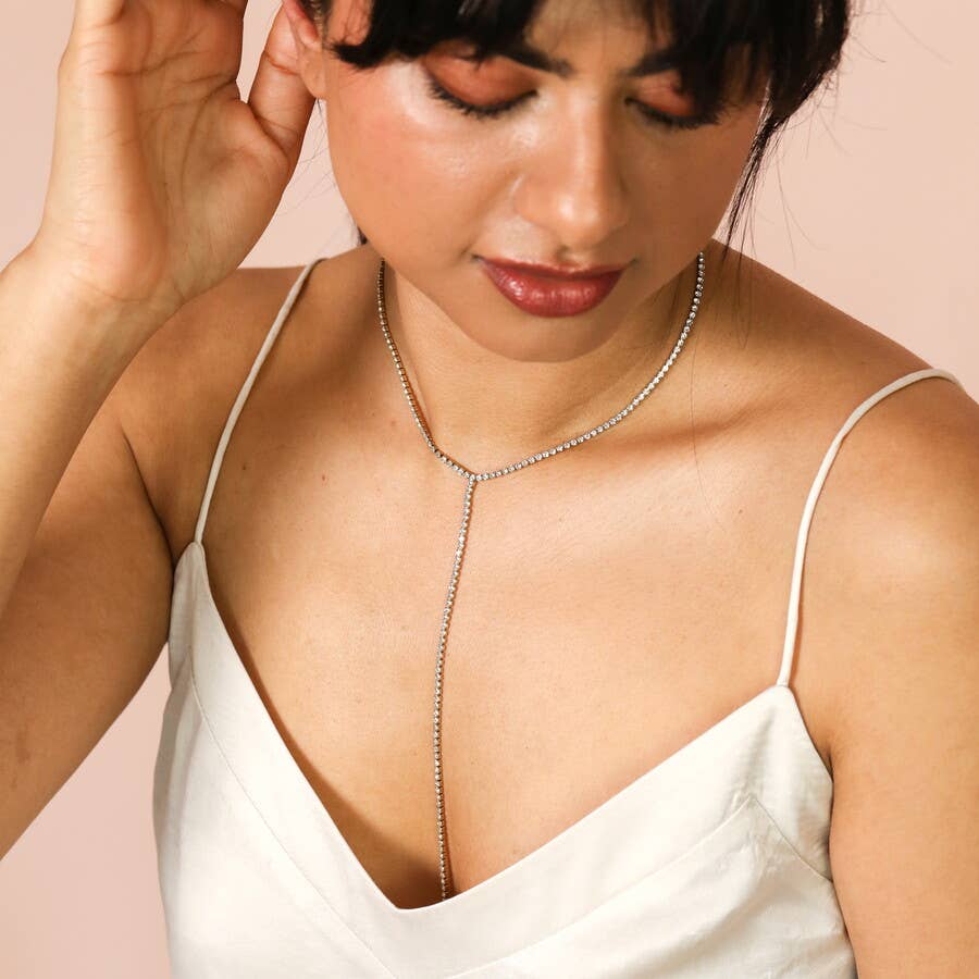 Crystal Lariat Necklace in Gold