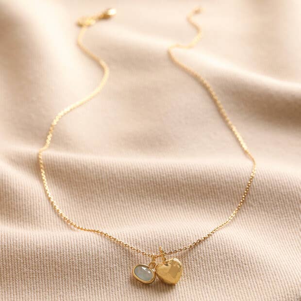 Heart and Moonstone Pendant Necklace in gold: Gold