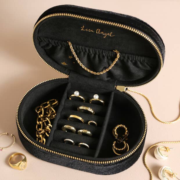 Jewellery Case - Starry Night Printed Velvet Oval in Black