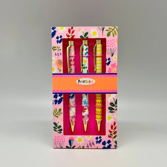 Gift Set 3 Pens Paper Salad Flowers Stationery