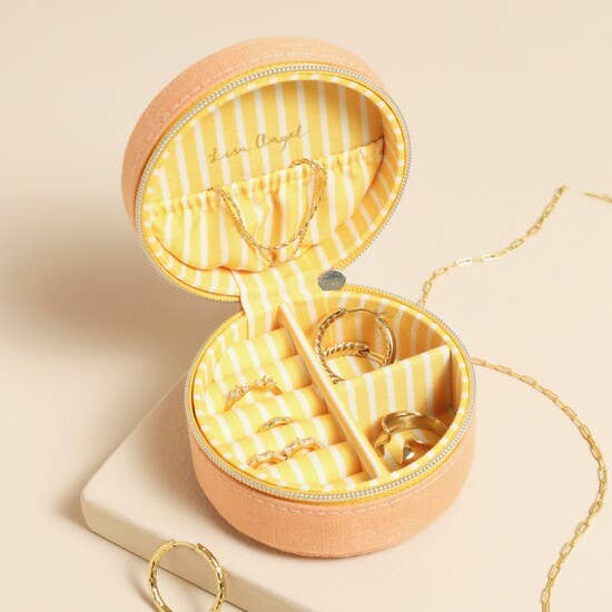 Jewelry Case - Round Linen  Tangerine