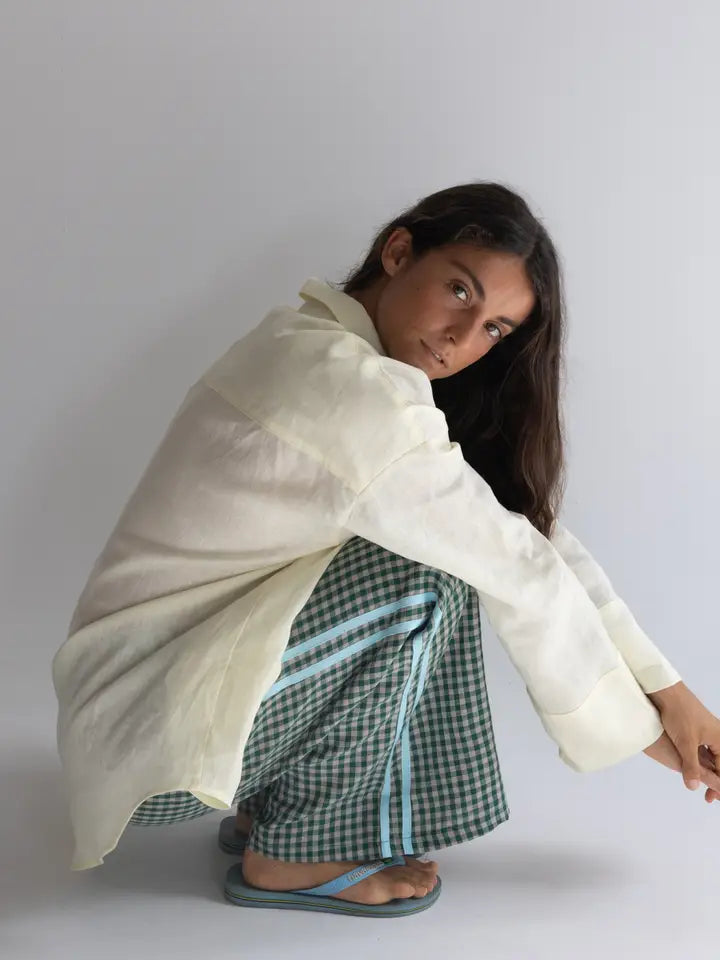 Locolinen Stripe pant | Green Check