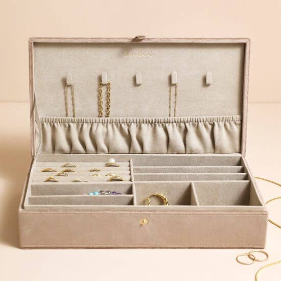 Jewelery Box - Taupe Quilted Velvet