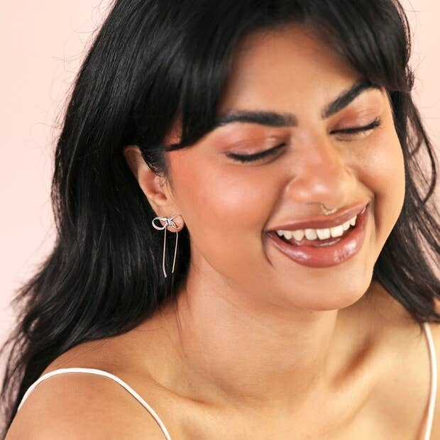 Earrings - Bow Snake Chain - Silver